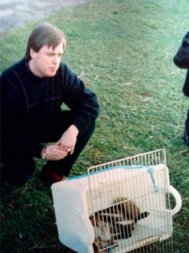 Rupert Segar with rabid fox caught in Nancy. Countryfile 1990. Mick Murphy dir. CW